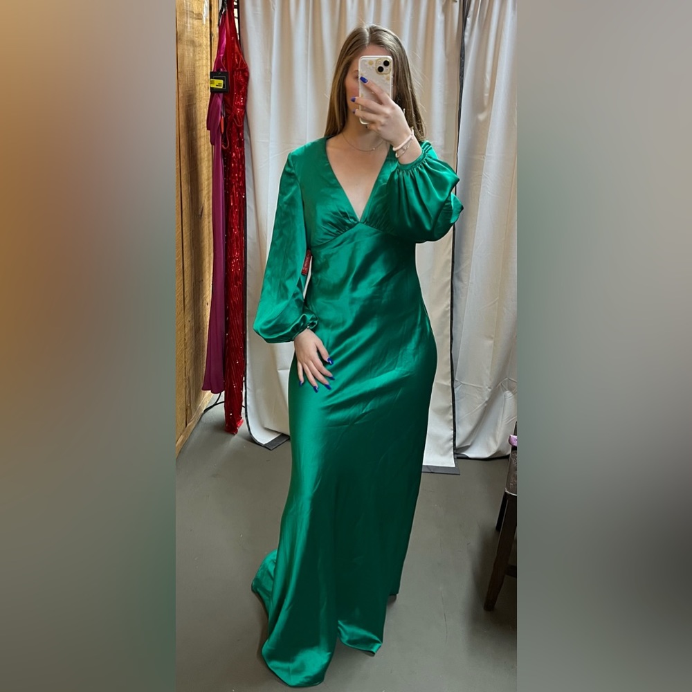 Puffed-Sleeve Satin Gown